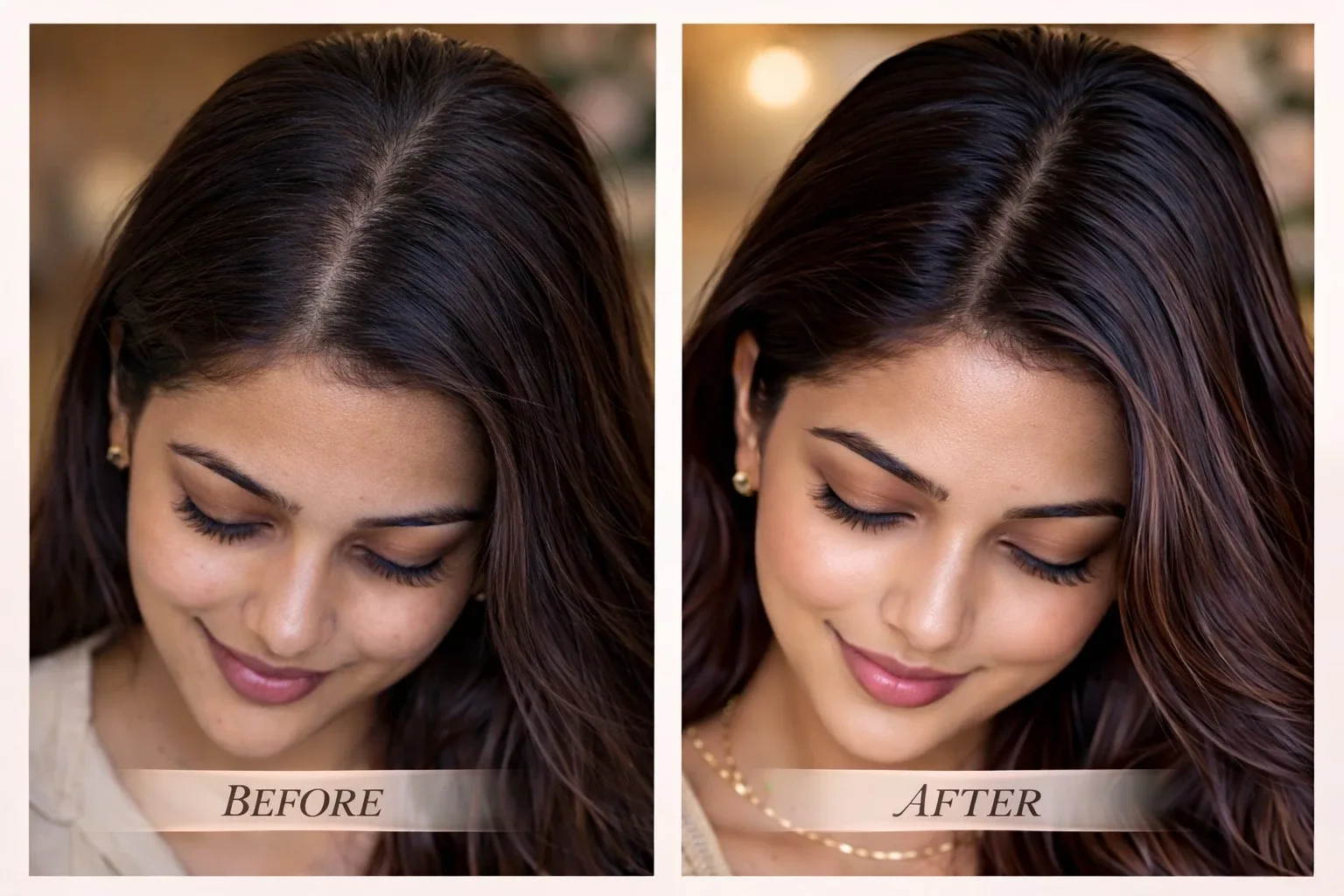 GFC PRP hair treatment before after showing increased hair density for brides