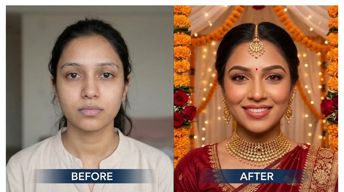 Microblading and Lip blush permanent makeup before after for Bangalore brides
