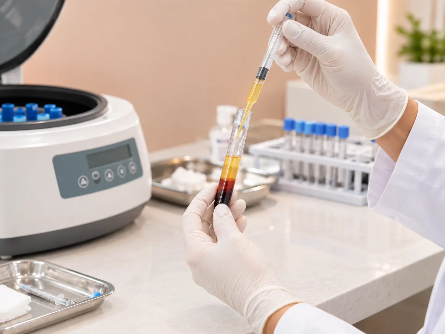Prepared blood sample for PRP and GFC hair restoration treatment
